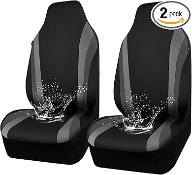 CAR PASS AquaShield Neoprene Waterproof Car Seat Covers for Front Seats Only, High Back Bucket Seat Cover,Airbag Compatible,Line Rider Seat Covers Universal Fit for Truck Van SUV (Black and Gray)